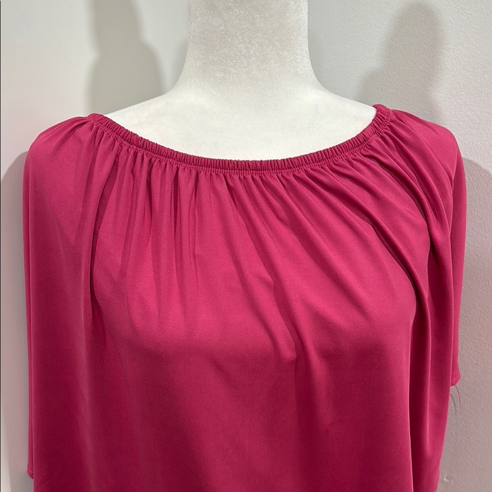 Pink Asymmetrical Flutter Sleeve Tunic Dress - Picture 3 of 7